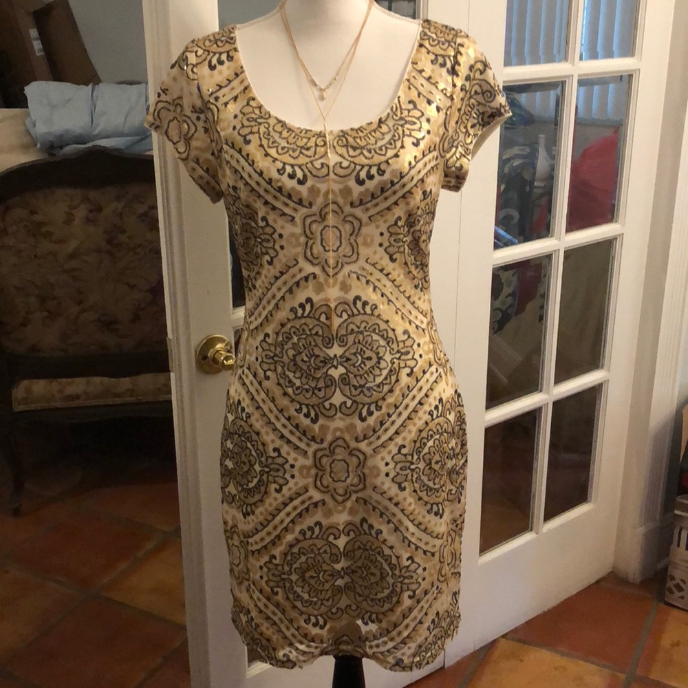 Black and gold sequin cocktail dress